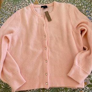 NWT- J. Crew pink cardigan with rhinestone buttons. Size large